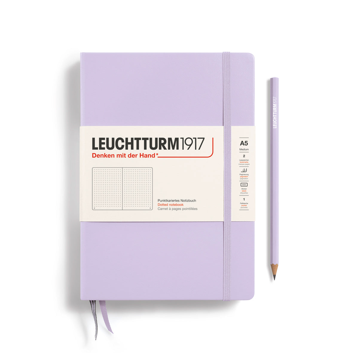 LEUCHTTURM1917 Notebook A5 Medium Hardcover in a lilac colour and a dotted ruling at penny black