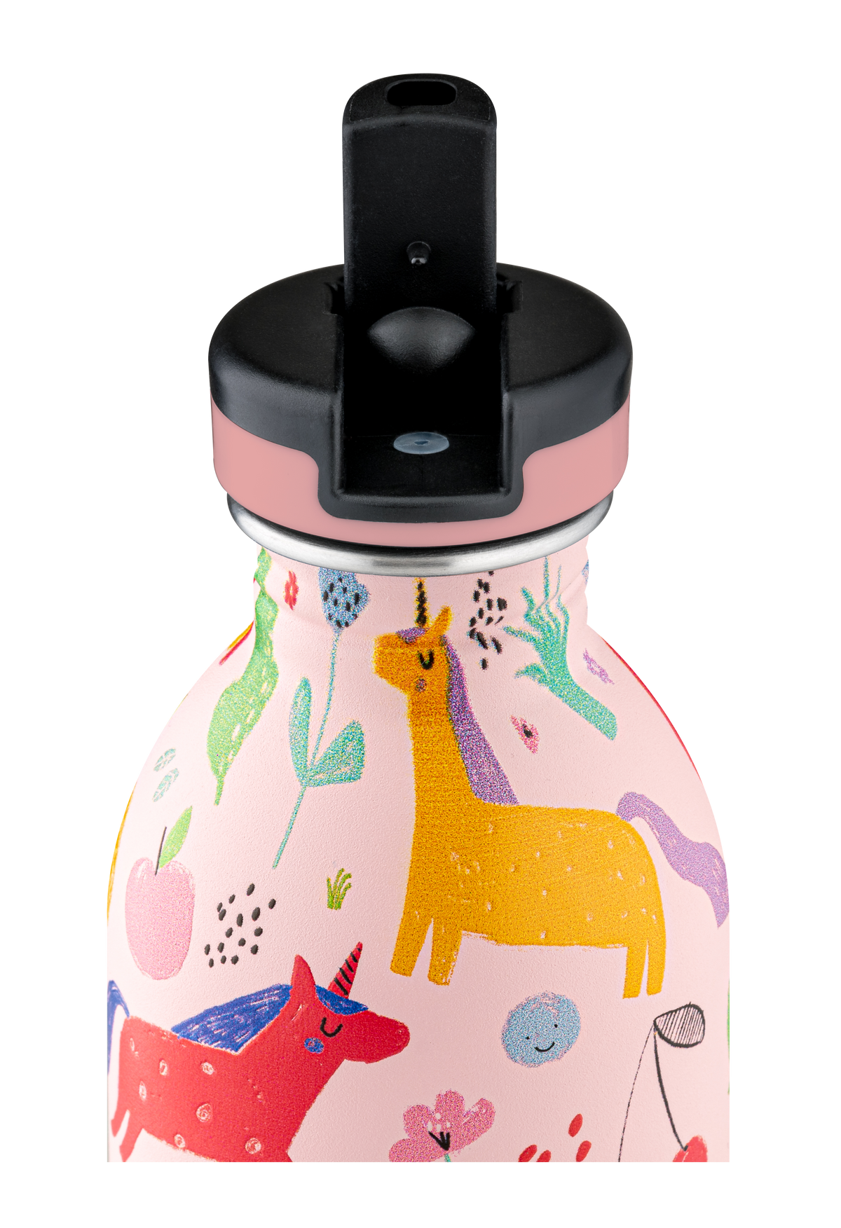 24Bottles 250ml Water Bottle with Straw - Magic Friends by penny black showing straw lid