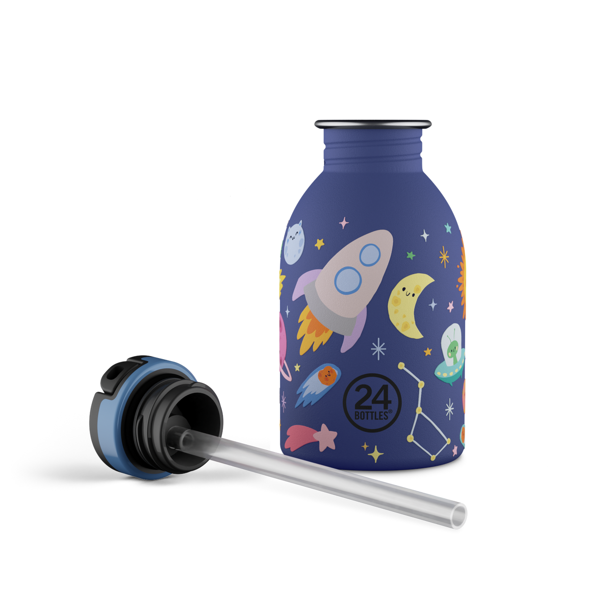 24Bottles 250ml Water Bottle with Straw - Space Friends by penny black