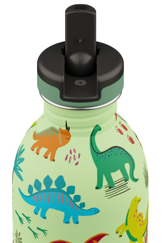 24Bottles 250ml Water Bottle with Straw - Jurassic Friends showing drinking lid