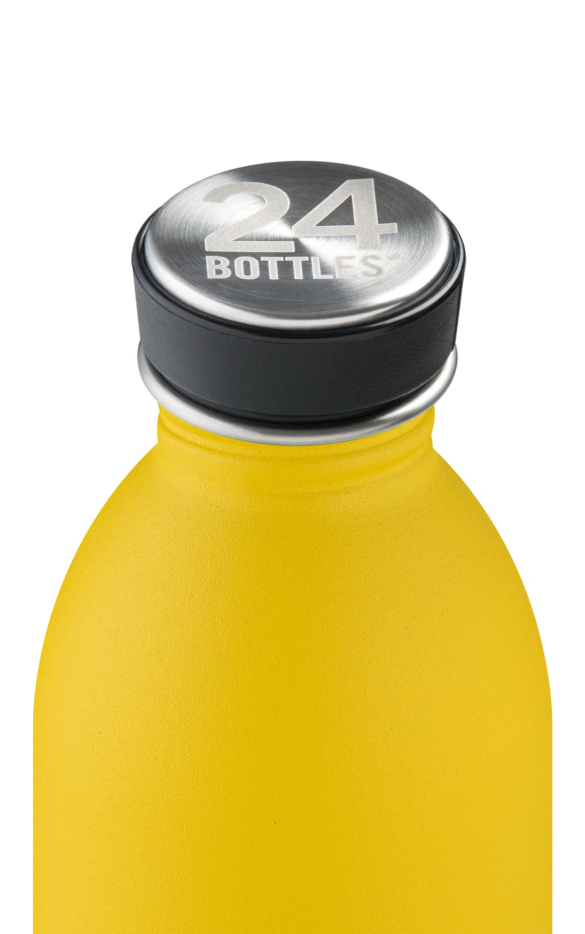 24Bottles 050 Urban Water Bottle - Taxi Yellow showing lid by penny black