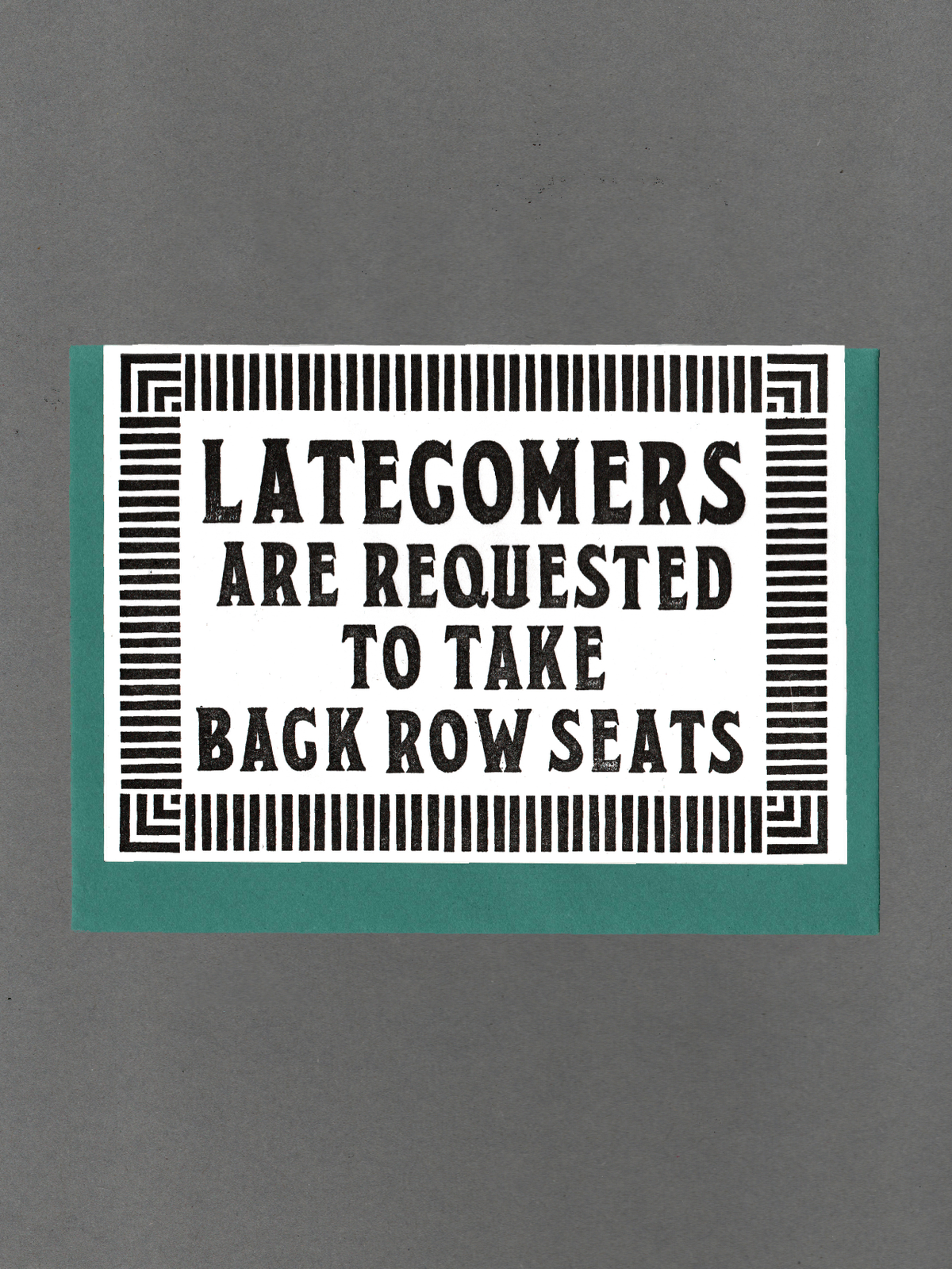 Take Back Row Seats Vintage Letterpress Card