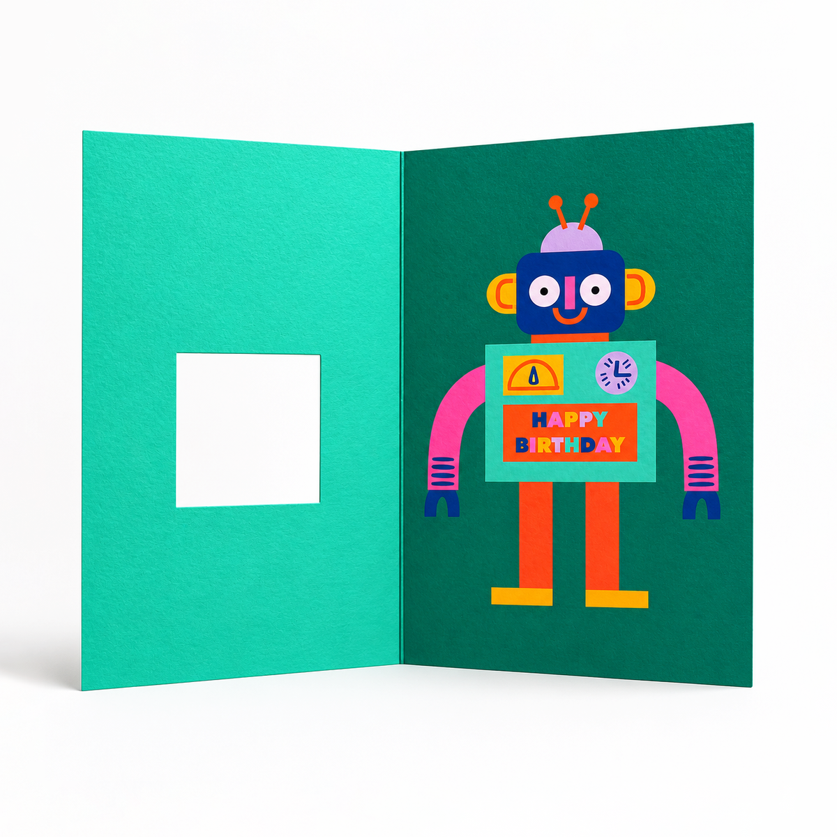 Cute Robot Cut Out Card by penny black showing inside and cut out section