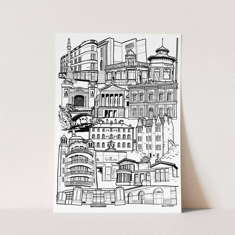 Glasgow Southside Landmark Skyline Illustration Print by law illustrates at penny black