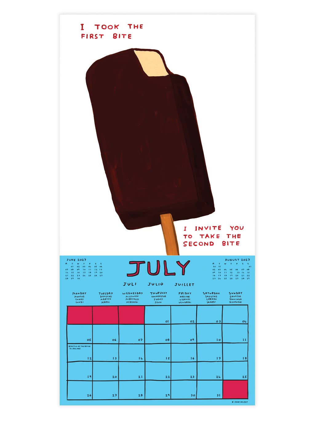 2027 David Shrigley Wall Calendar by penny black - July ice lolly