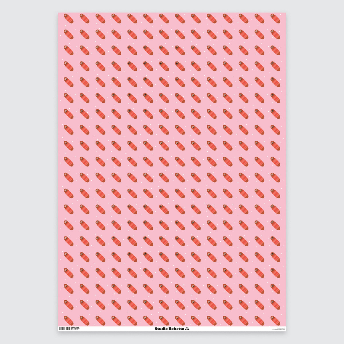 Pigs in Blankets Christmas Wrapping Paper Sheet laid out flat by penny black