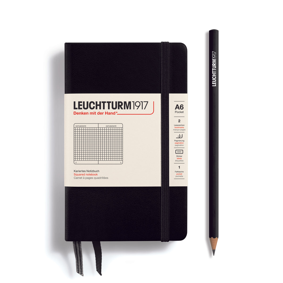 Leuchtturm1917 Notebook A6 Pocket Hardcover in black - Penny Black - squared ruling