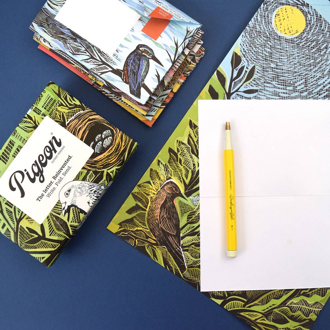 Rewilding Pigeon Folding Letter Set by penny black - showing an unfolded letter ready for writing