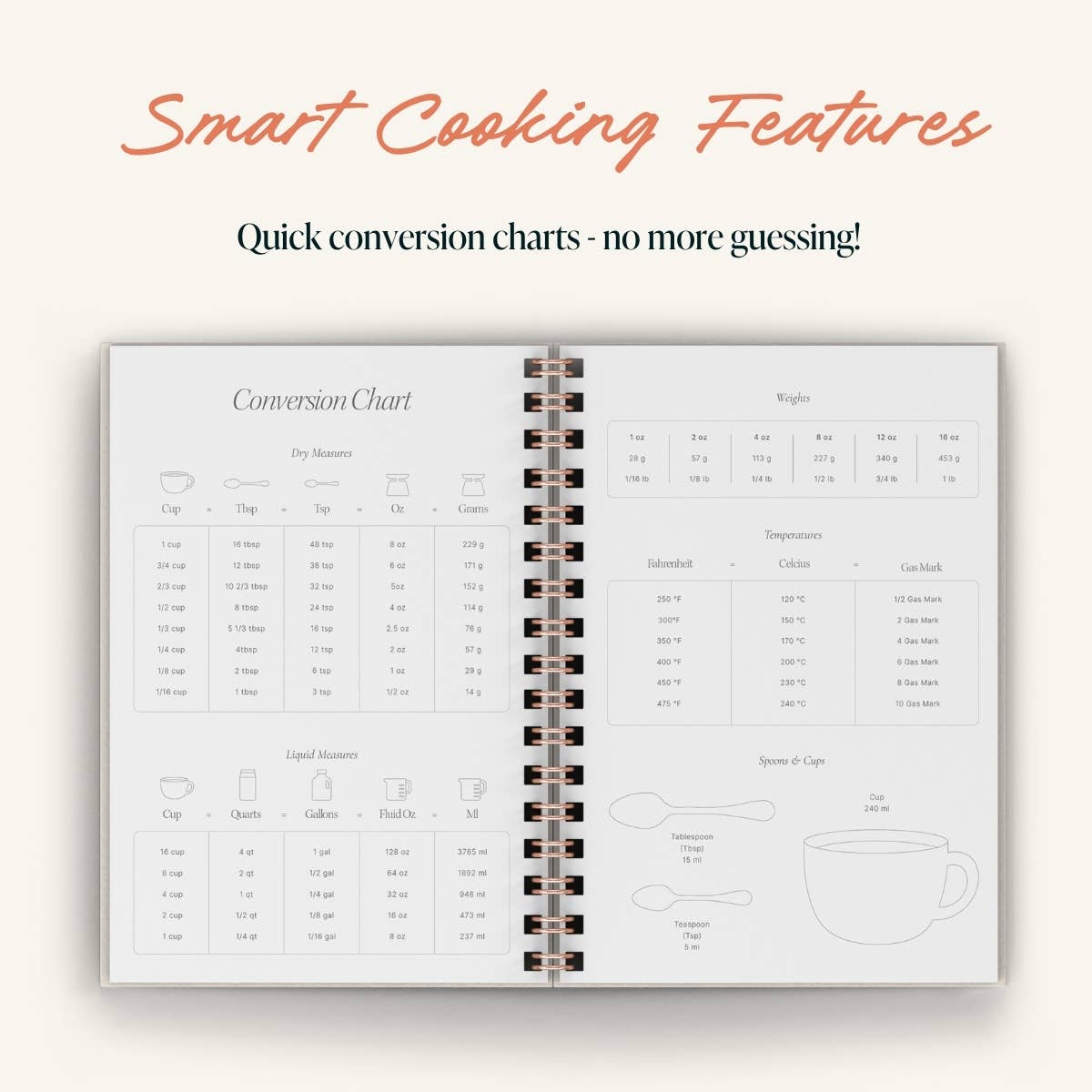 Vine Tomatoes A5 Recipe Journal by penny black showing inside page for conversion charts