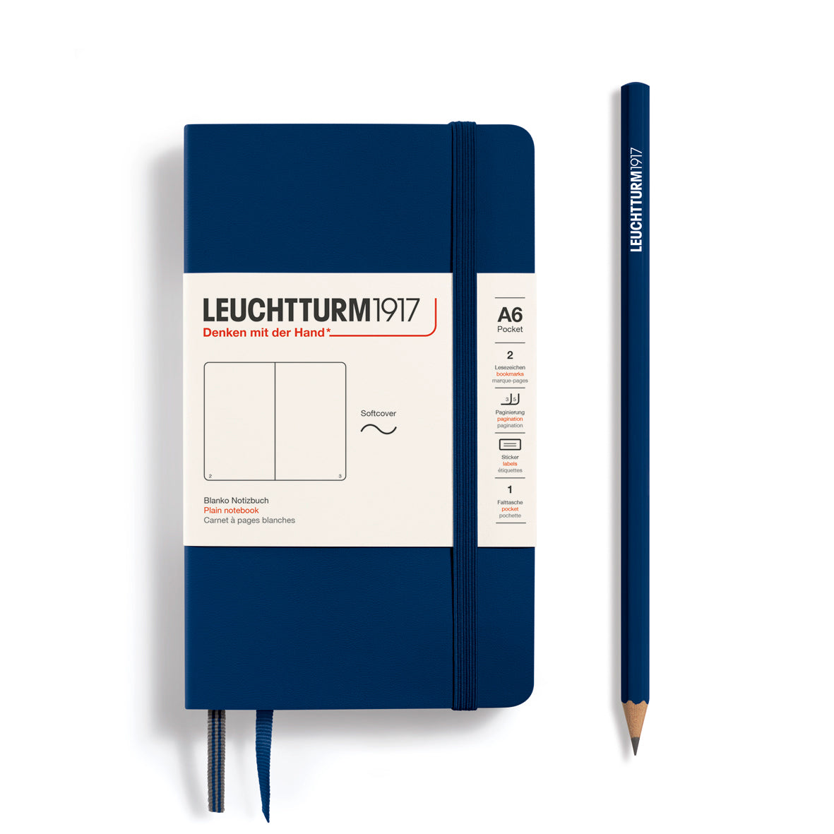 LEUCHTTURM1917 Notebook A6 Pocket Softcover in navy blue and blank inside at Penny Black