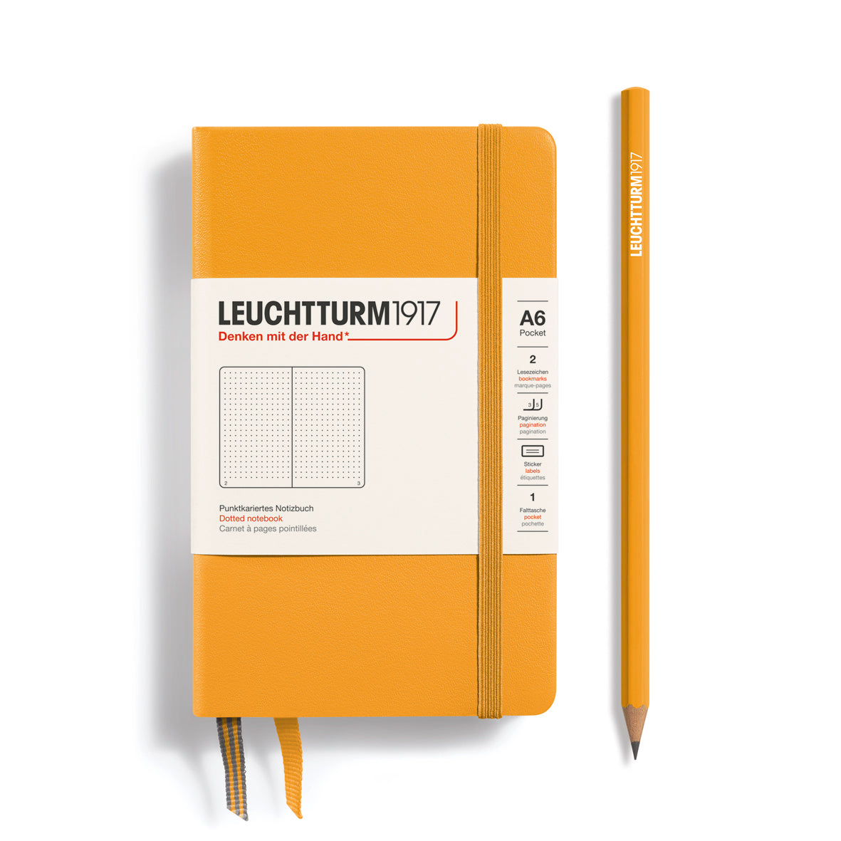 Leuchtturm1917 Notebook A6 Pocket Hardcover in rising sun orange and dotted ruling from penny black