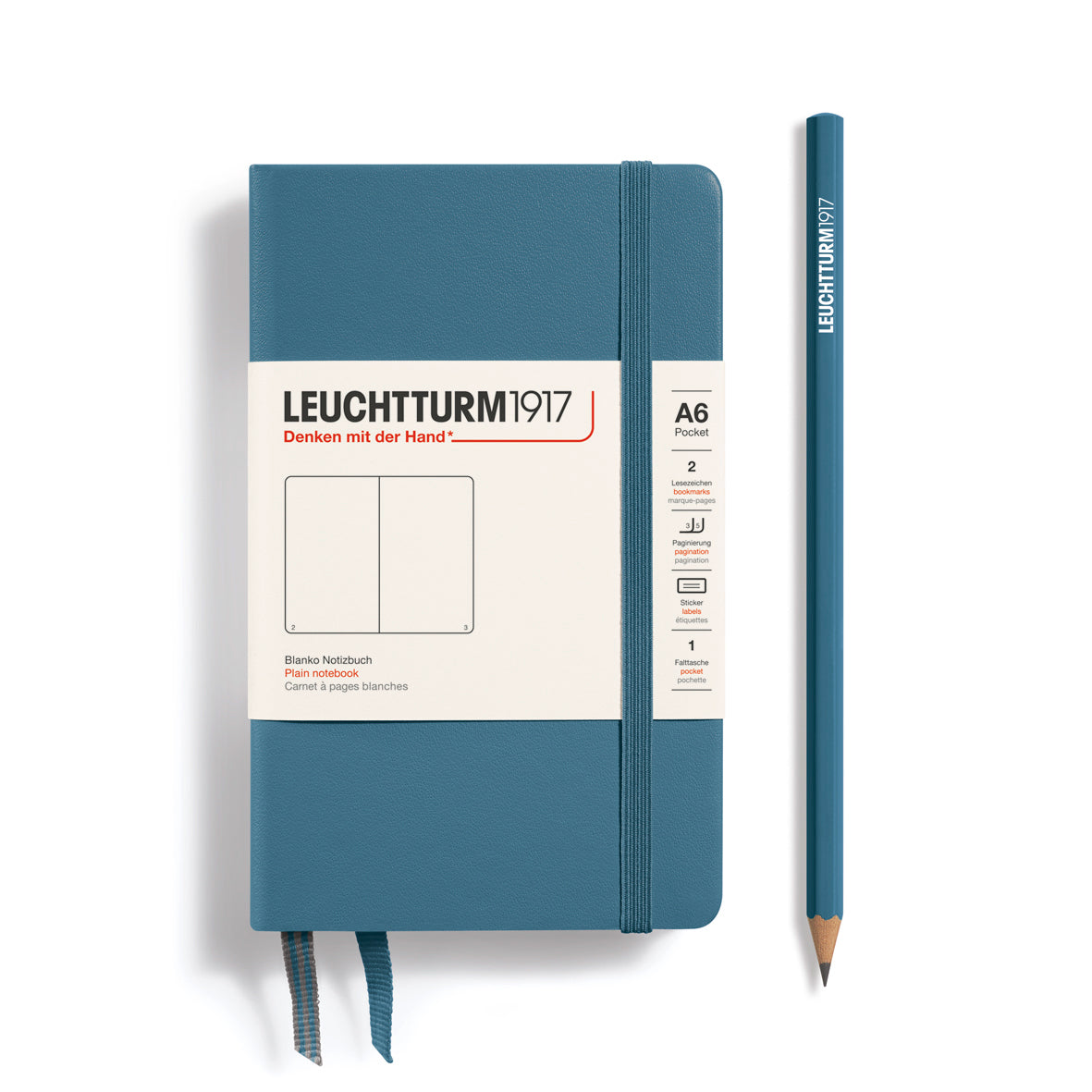 Leuchtturm1917 Notebook A6 Pocket Hardcover in stone blue and plain ruling from penny black