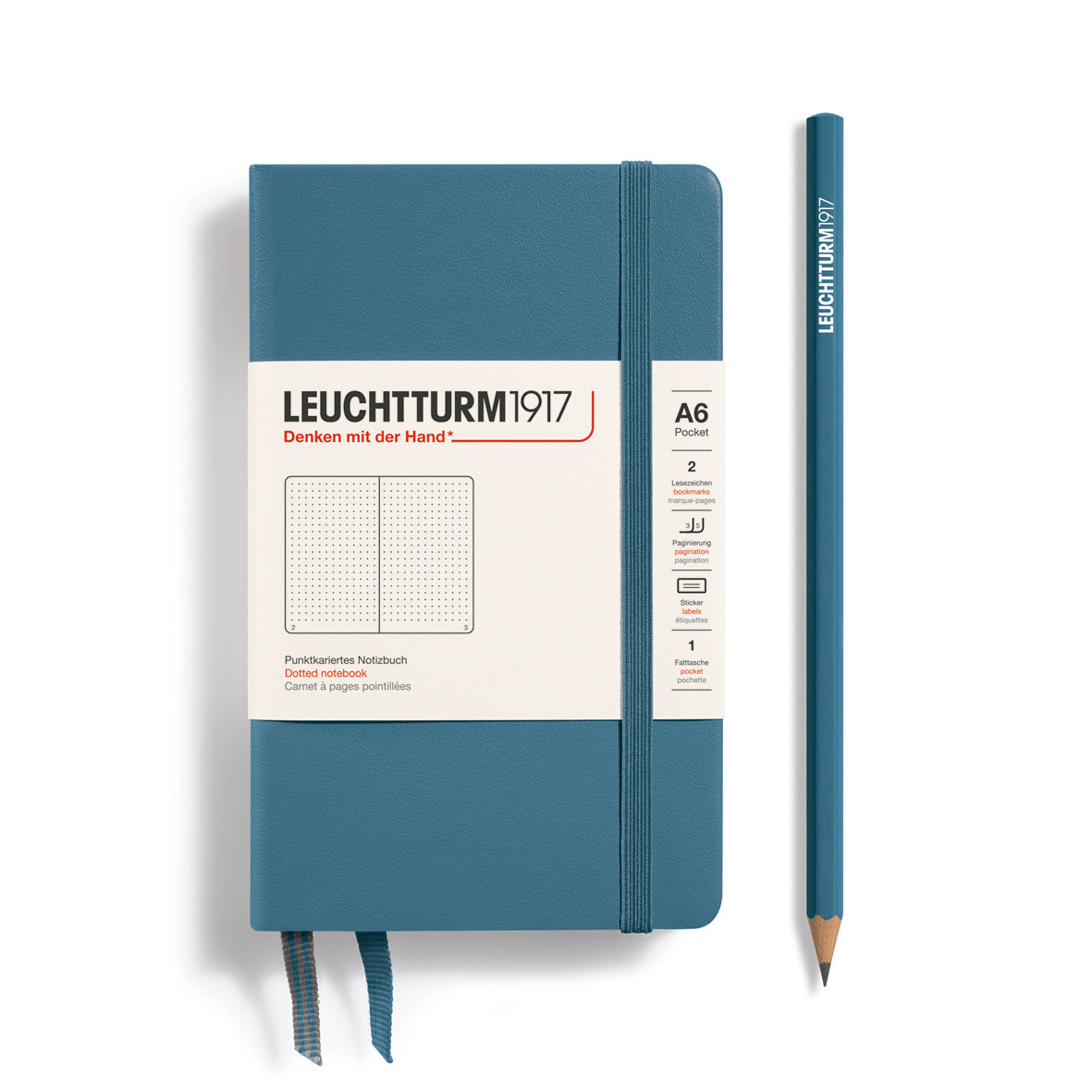 Leuchtturm1917 Notebook A6 Pocket Hardcover in stone blue and dotted ruling from penny black