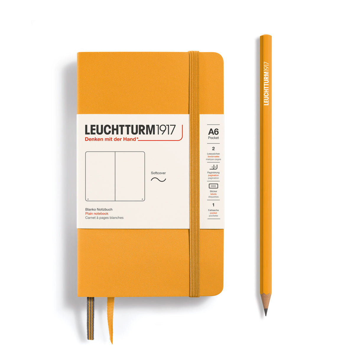 LEUCHTTURM1917 Notebook A6 Pocket Softcover in rising sun orange and blank inside at Penny Black