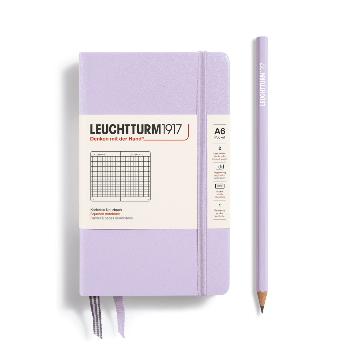Leuchtturm1917 Notebook A6 Pocket Hardcover in lilac and squared ruling from penny black