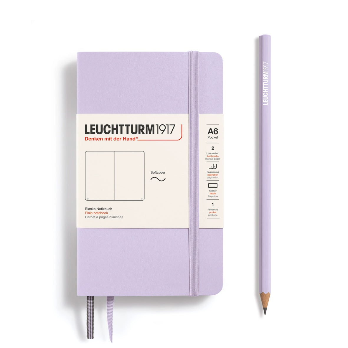 LEUCHTTURM1917 Notebook A6 Pocket Softcover in lilac and blank inside at Penny Black