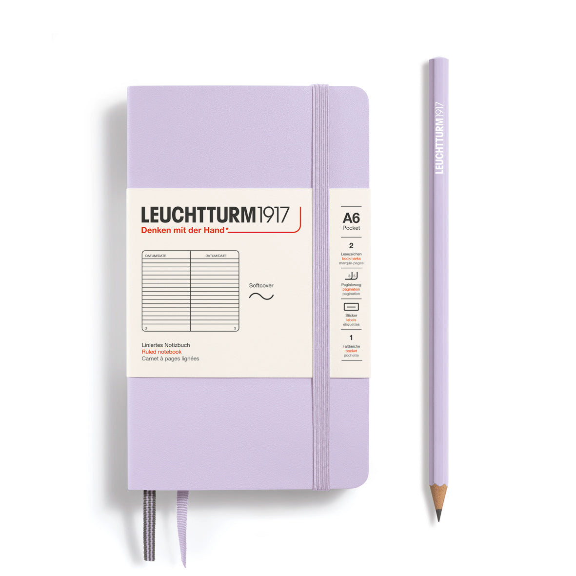 LEUCHTTURM1917 Notebook A6 Pocket Softcover in lilac and ruled inside at Penny Black