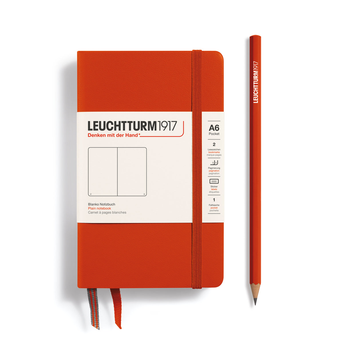 Leuchtturm1917 Notebook A6 Pocket Hardcover in fox red and blank ruling from penny black
