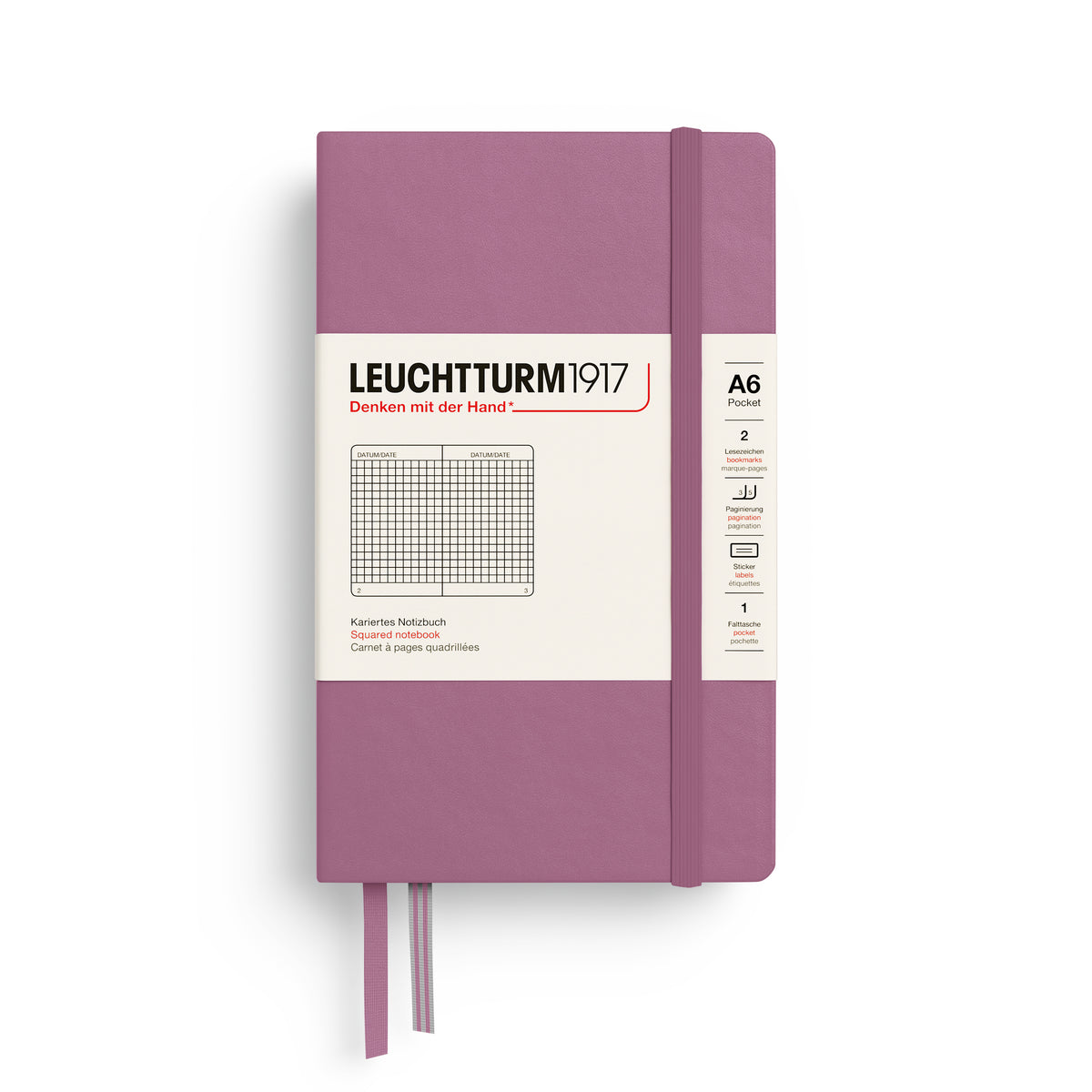 Leuchtturm1917 Notebook A6 Pocket Hardcover in dusty pink by Penny Black - squared ruling