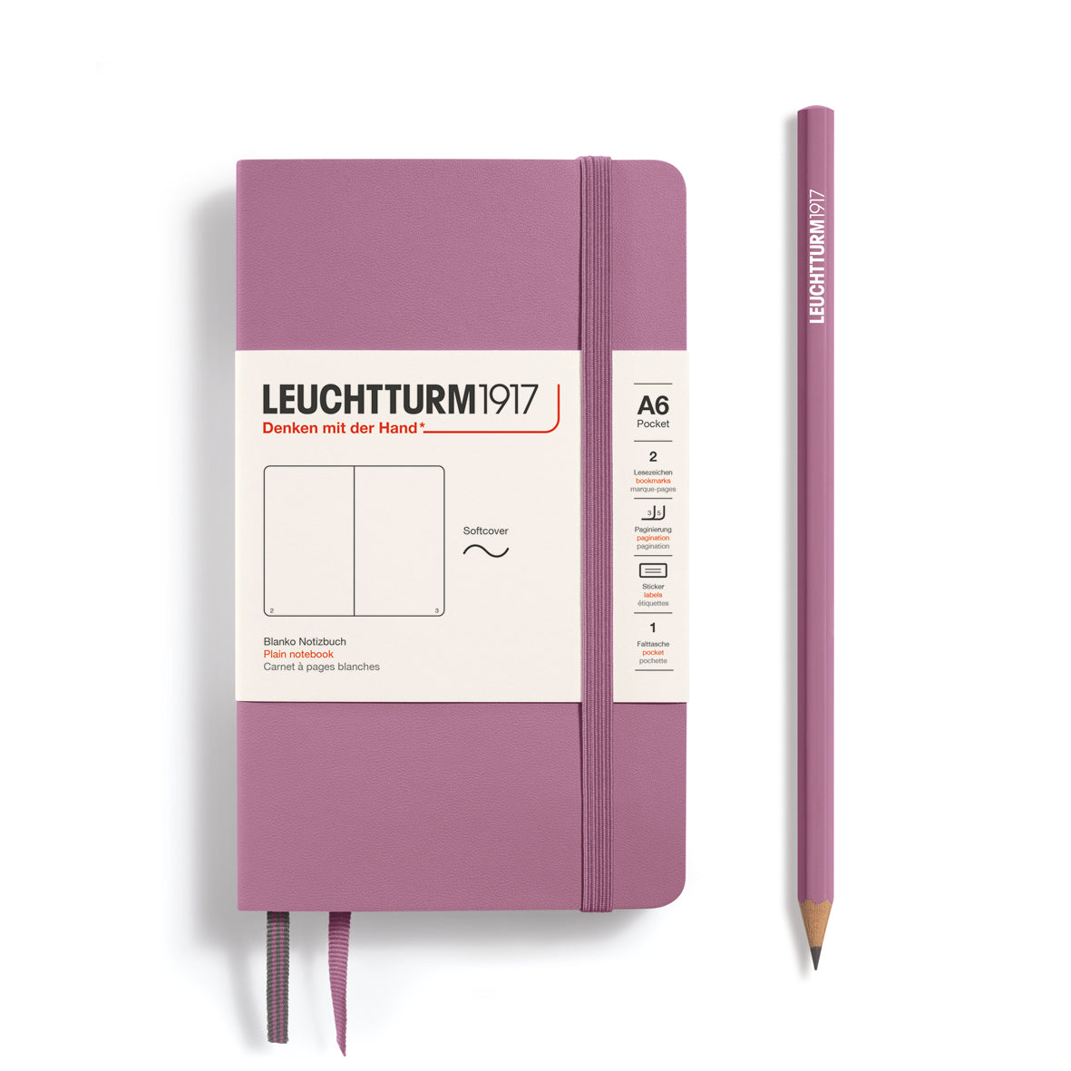 LEUCHTTURM1917 Notebook A6 Pocket Softcover in dusty pink and plain inside at Penny Black