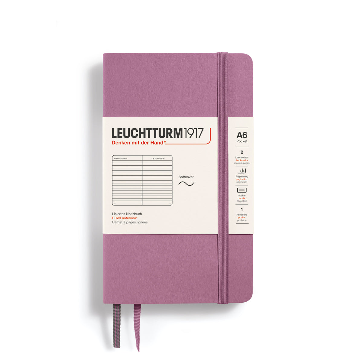 LEUCHTTURM1917 Notebook A6 Pocket Softcover in dusty pink and ruled inside at Penny Black
