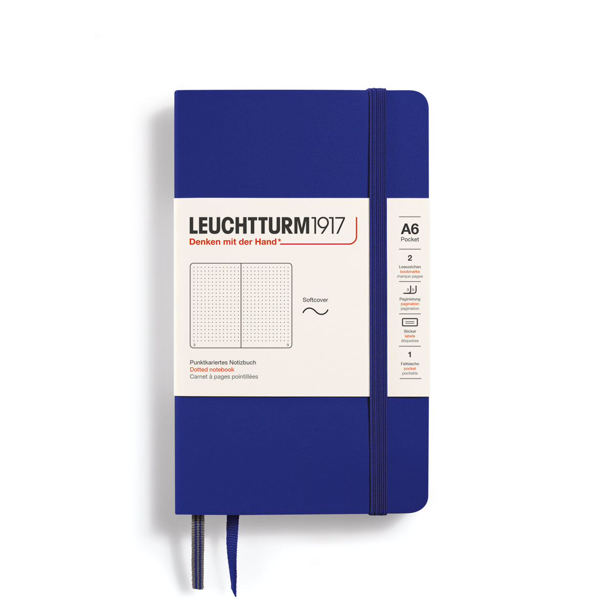 LEUCHTTURM1917 Notebook A6 Pocket Softcover in ink blue and dotted inside at Penny Black