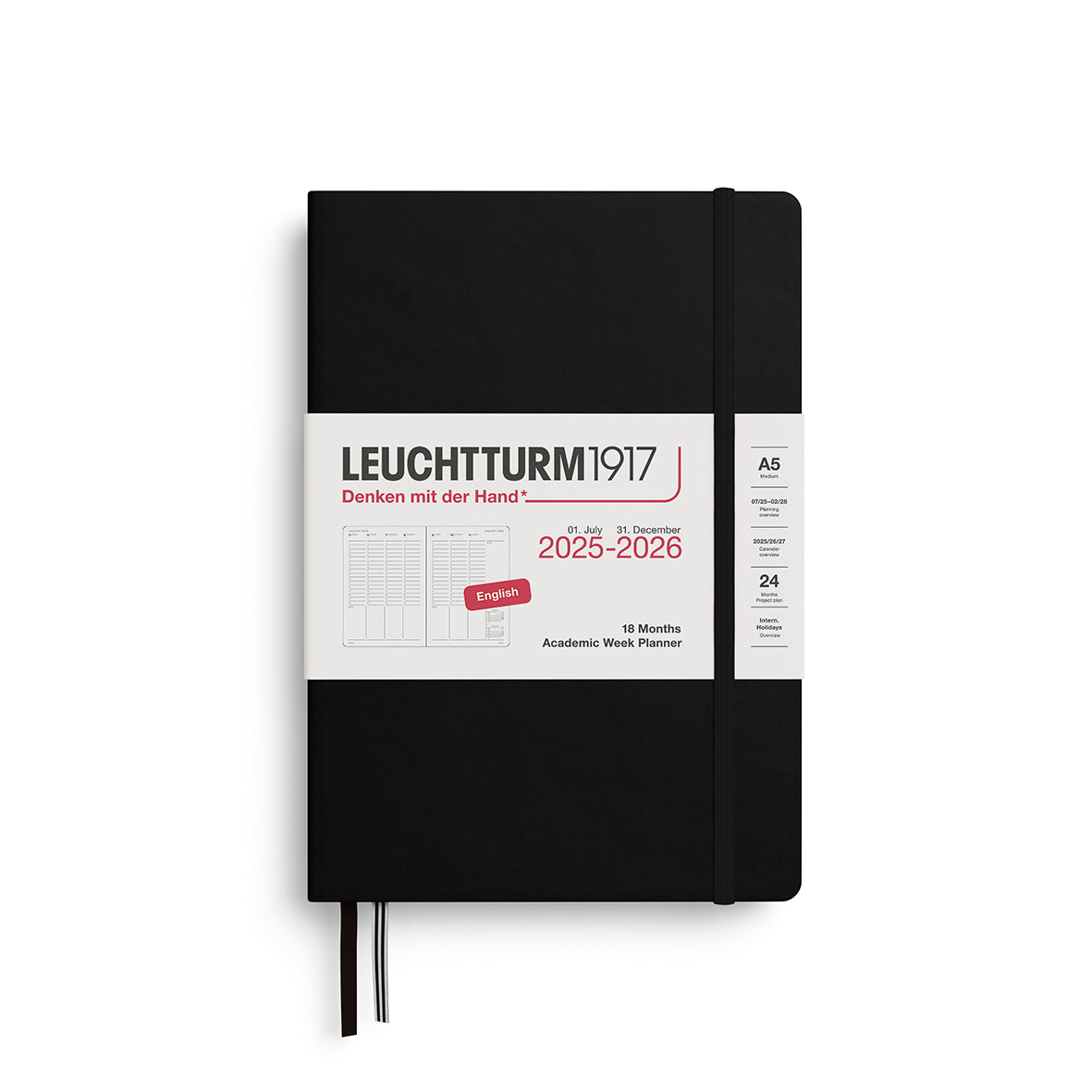 LEUCHTTURM1917 Academic Week Planner 18 Months 2025/6 in black size A5 by penny black