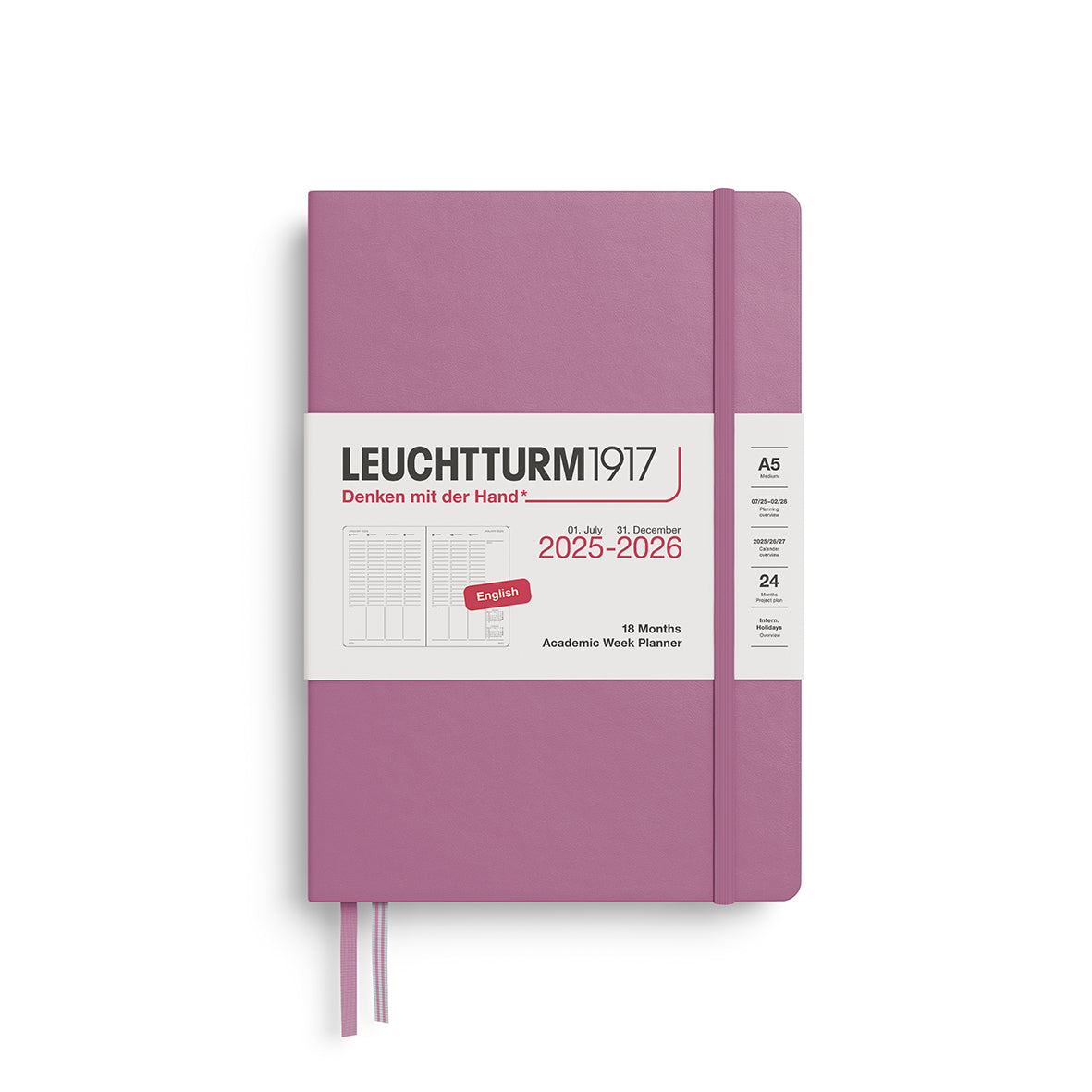 LEUCHTTURM1917 Academic Week Planner 18 Months 2025/6 in dusty rose colourway size A5 by penny black