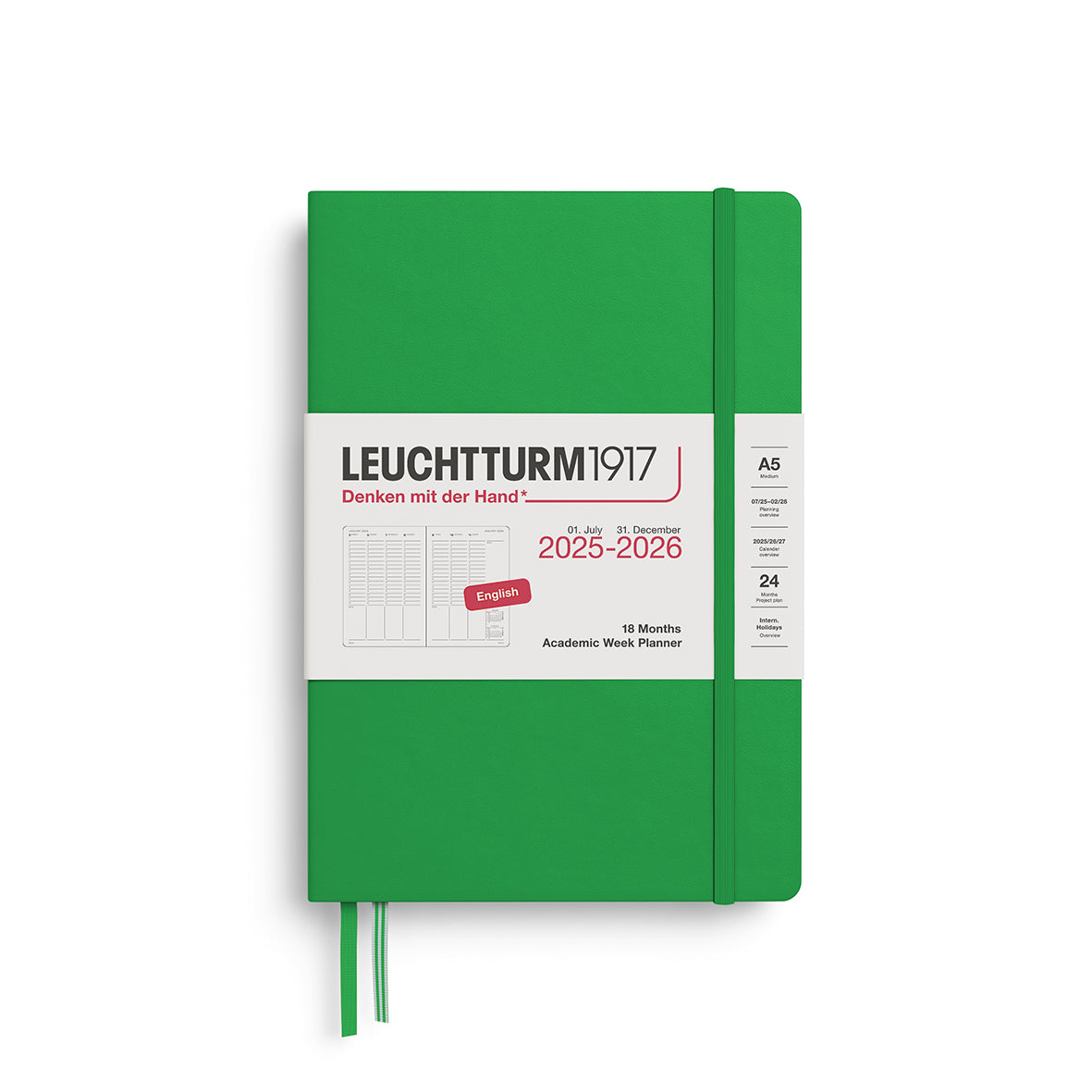 LEUCHTTURM1917 Academic Week Planner 18 Months 2025/6 in spring green colourway size A5 by penny black