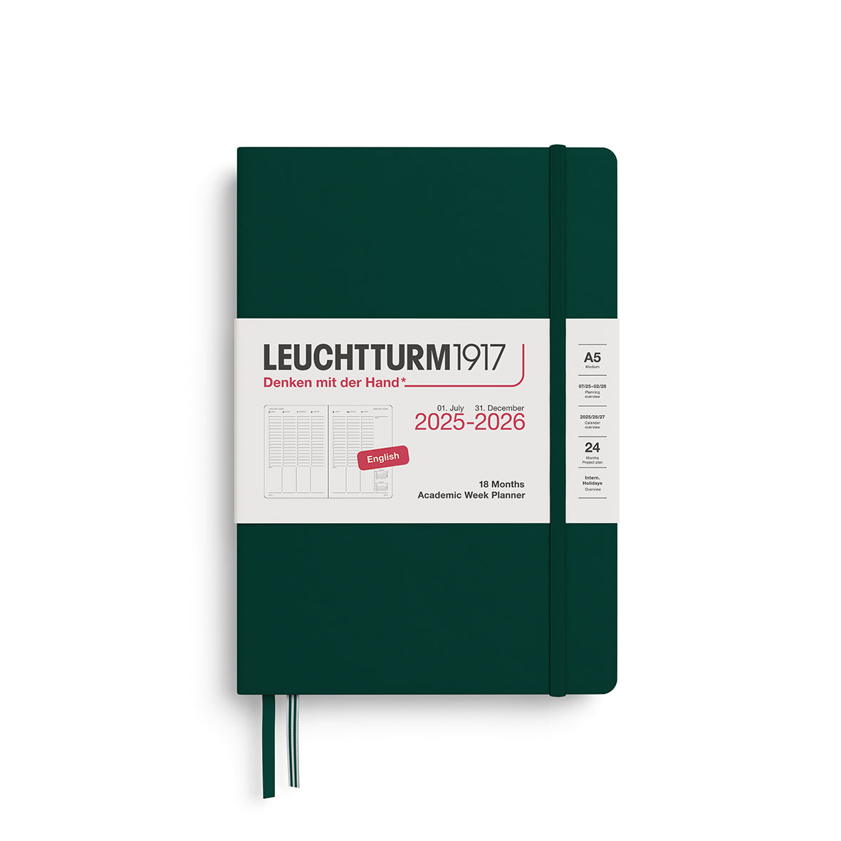 LEUCHTTURM1917 Academic Week Planner 18 Months 2025/6 in forest green colourway size A5 by penny black