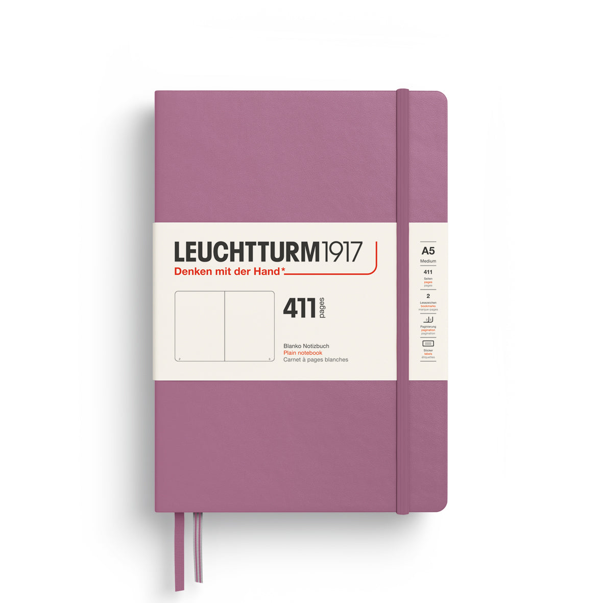 LEUCHTTURM1917 Notebook 411 Medium (A5) Hardcover in dusty rose with plain inside ruling - penny black