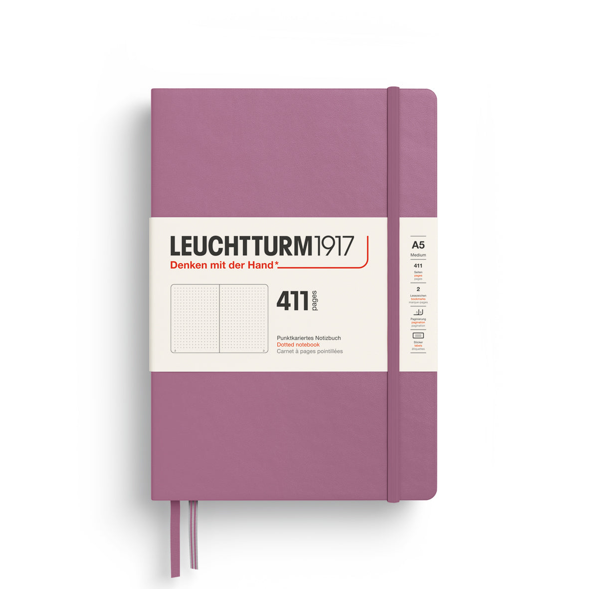 LEUCHTTURM1917 Notebook 411 Medium (A5) Hardcover in dusty rose with dotted inside ruling - penny black