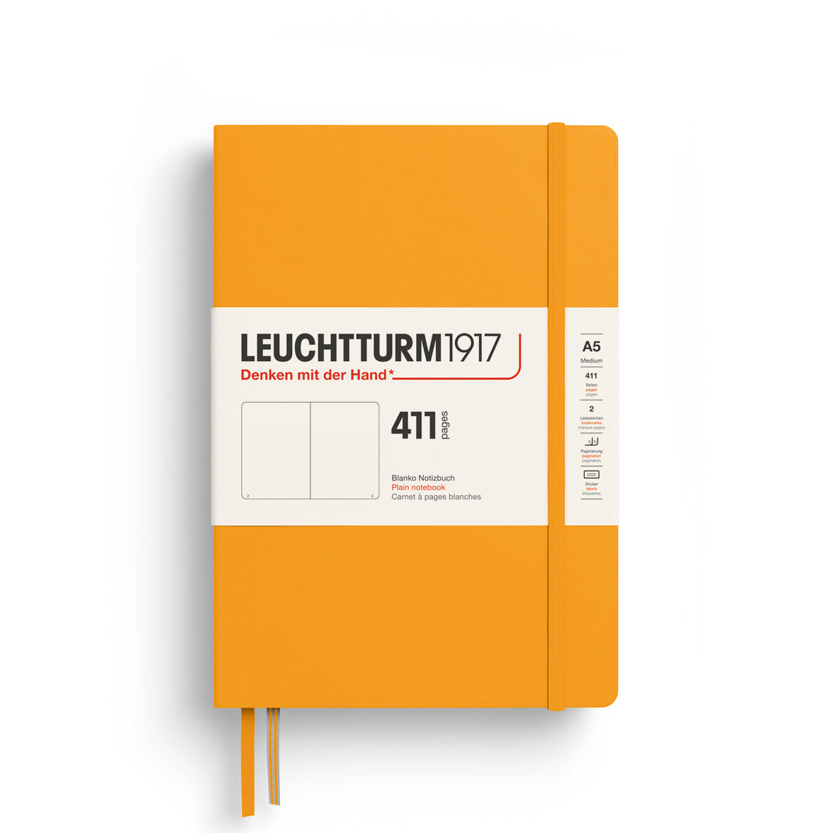 LEUCHTTURM1917 Notebook 411 Medium (A5) Hardcover in rising sun with plain inside ruling - penny black