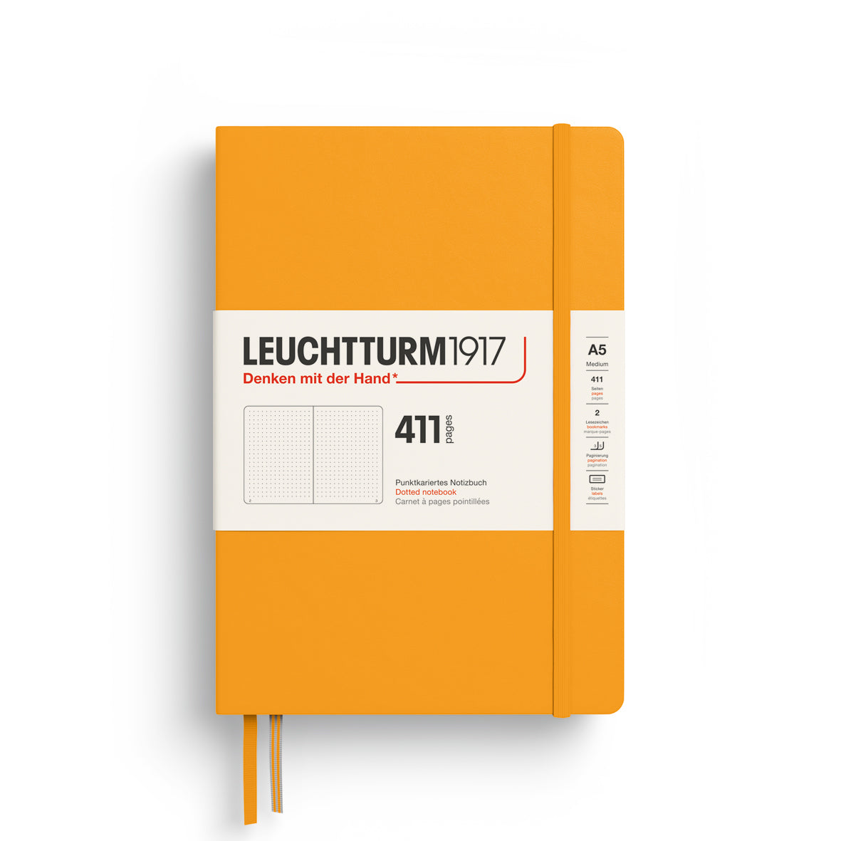 LEUCHTTURM1917 Notebook 411 Medium (A5) Hardcover in rising sun with dotted inside ruling - penny black