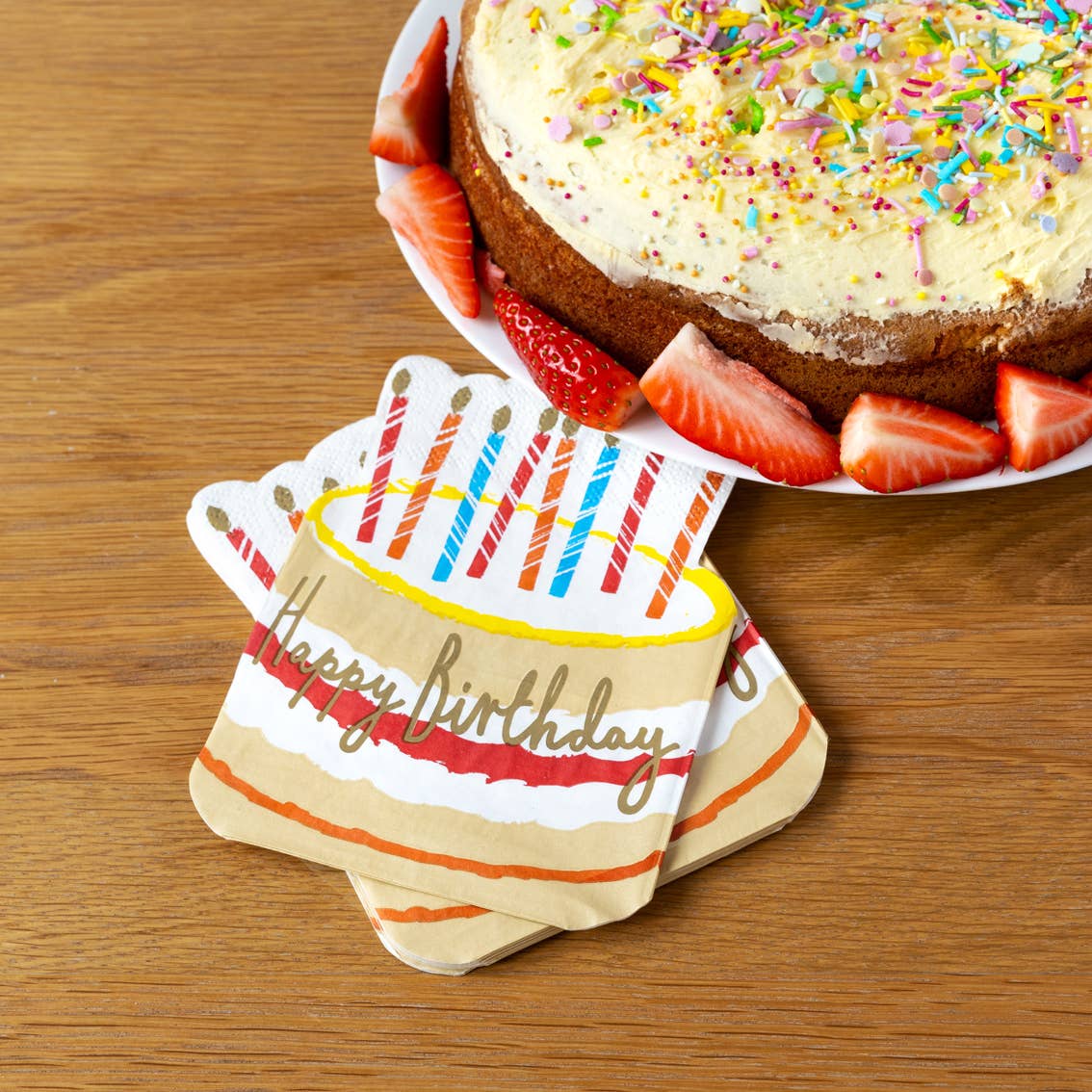 Birthday Cake Shaped Napkins - 20 Pack