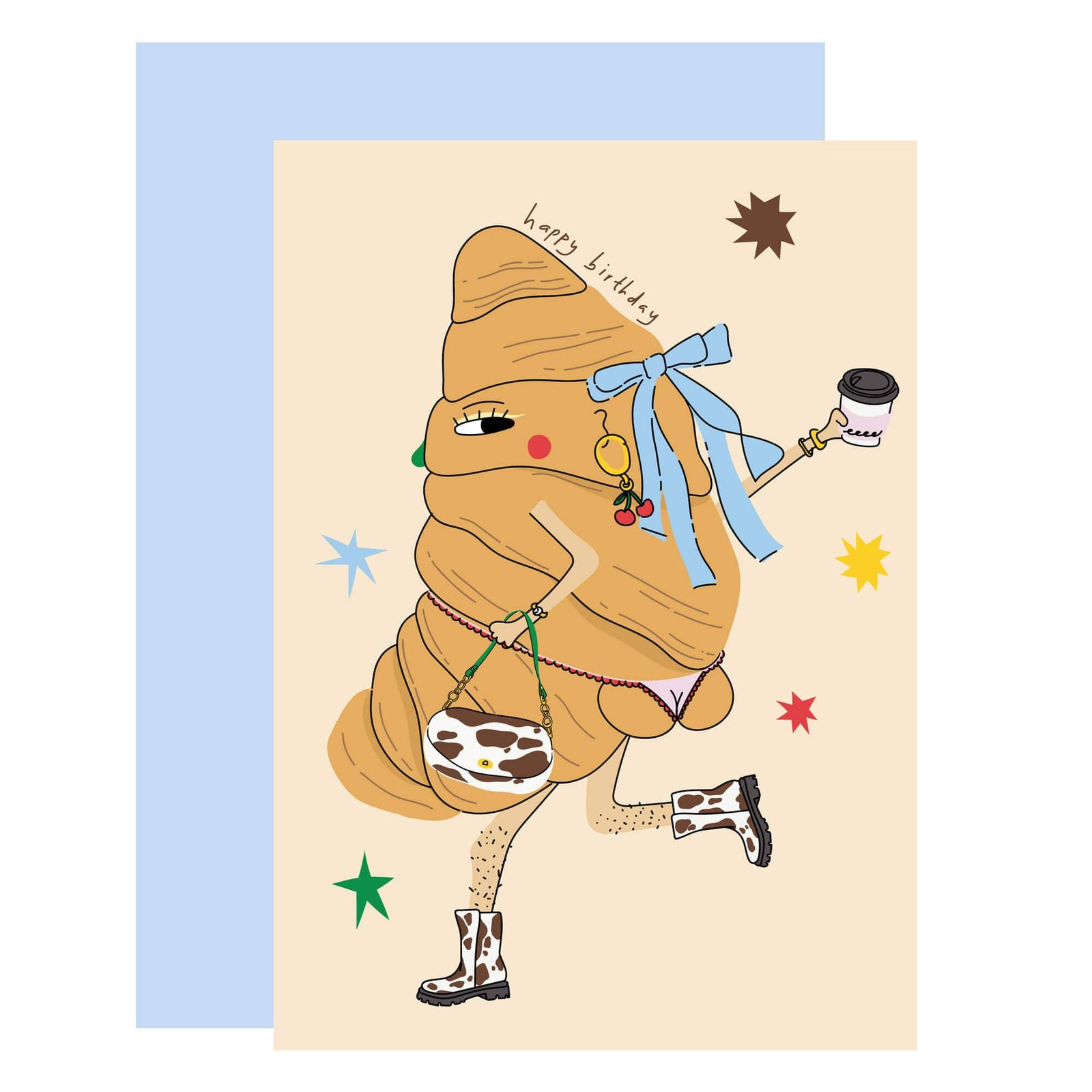 Croissant Cow Print Boots Birthday Card by penny black