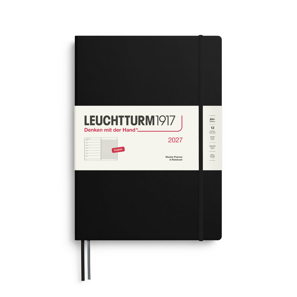 LEUCHTTURM1917 2027 Weekly Planner & Notebook - A4+ master Hard Cover in black by penny black