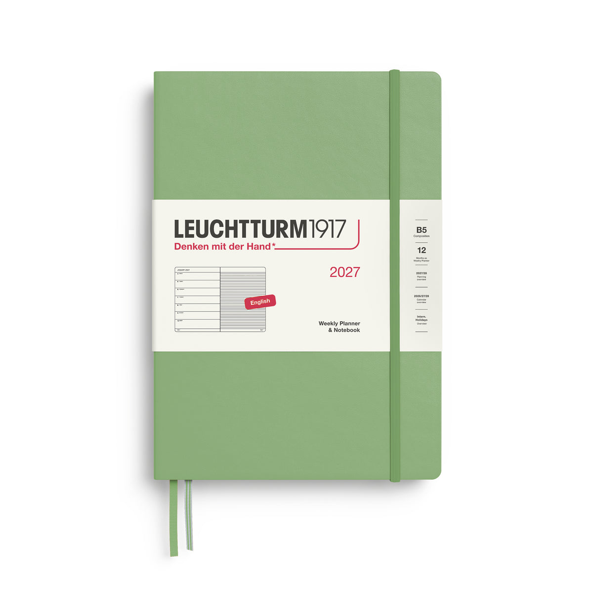 LEUCHTTURM1917 2027 Weekly Planner & Notebook - B5 Hard Cover in sage by penny black