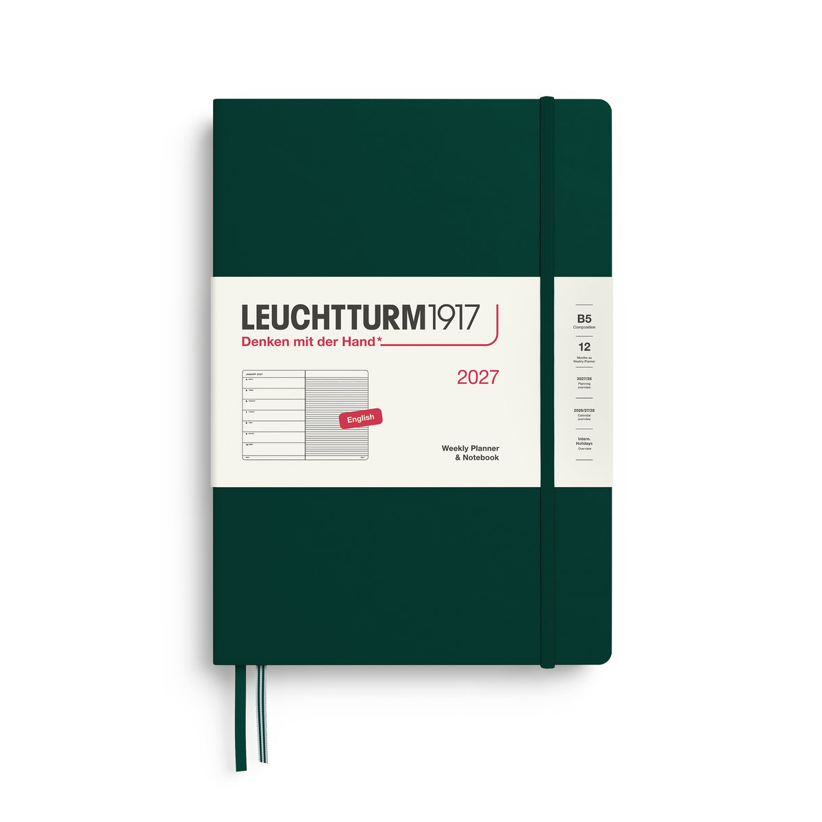 LEUCHTTURM1917 2027 Weekly Planner & Notebook - B5 Hard Cover in forest green by penny black