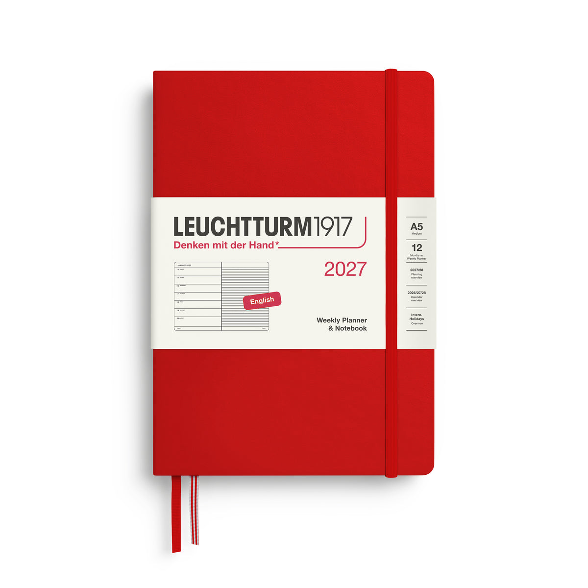 LEUCHTTURM1917 2027 Weekly Planner & Notebook - A5 Hard Cover lined ruling in cherry by penny black