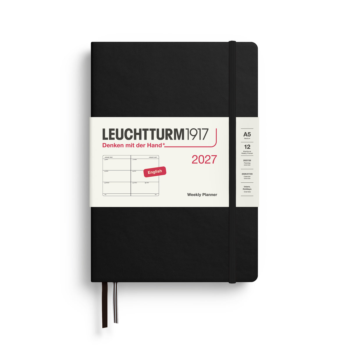 LEUCHTTURM1917 2027 Weekly Planner in A5 size and black colour at penny black