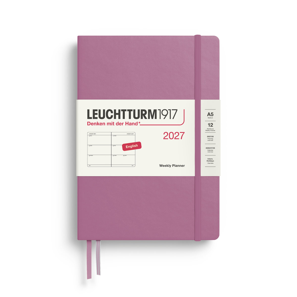 LEUCHTTURM1917 2027 Weekly Planner in A5 size and dusty rose colour at penny black