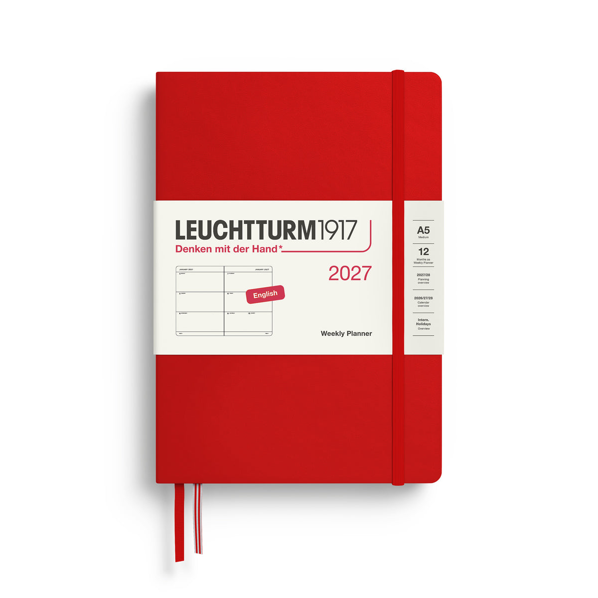 LEUCHTTURM1917 2027 Weekly Planner in A5 size and cherry colour at penny black