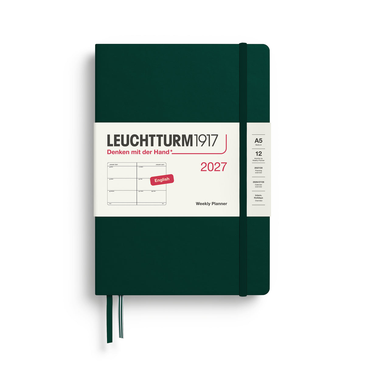 LEUCHTTURM1917 2027 Weekly Planner in A5 size and forest green colour at penny black