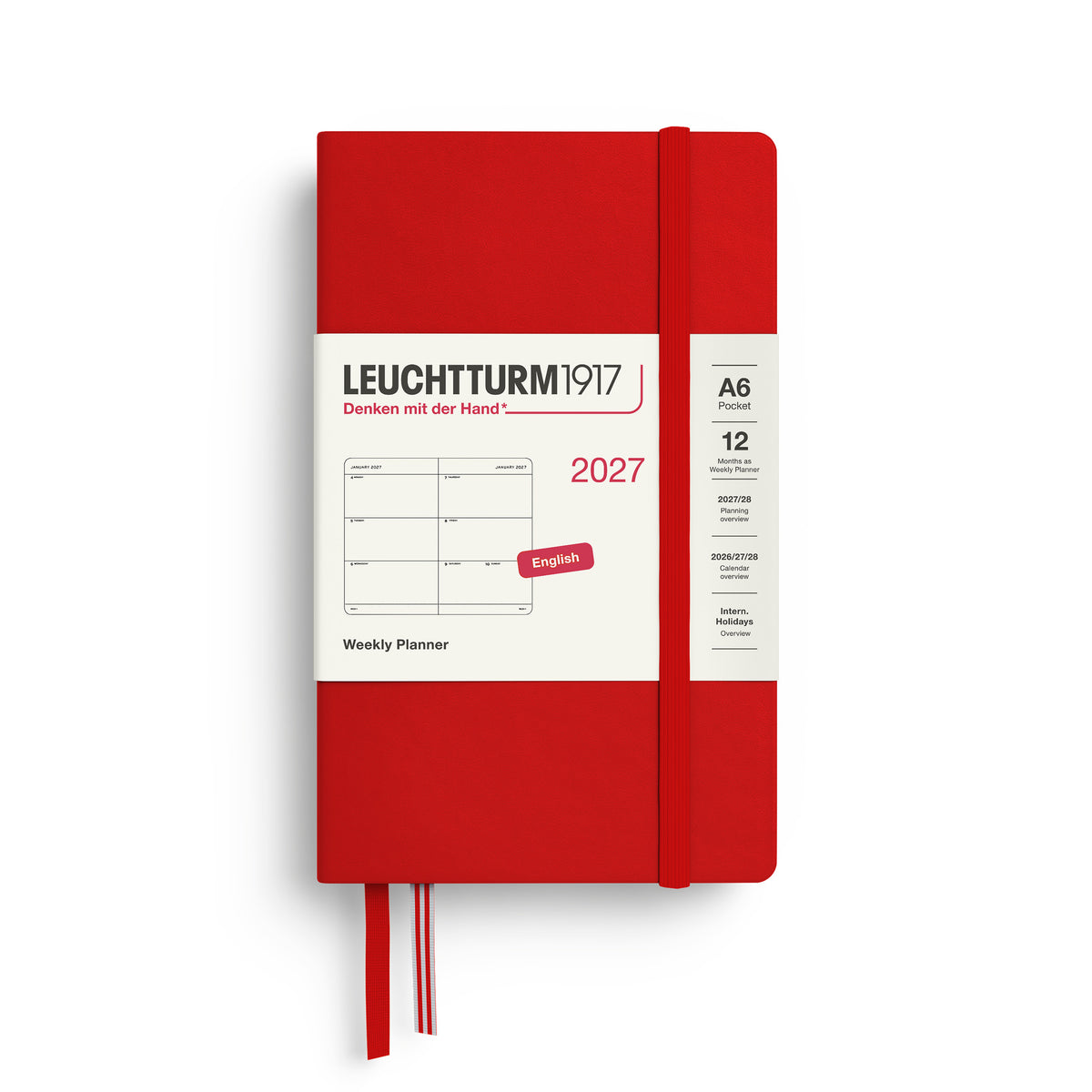 LEUCHTTURM1917 2027 Weekly Planner in A6 size and cherry colour at penny black
