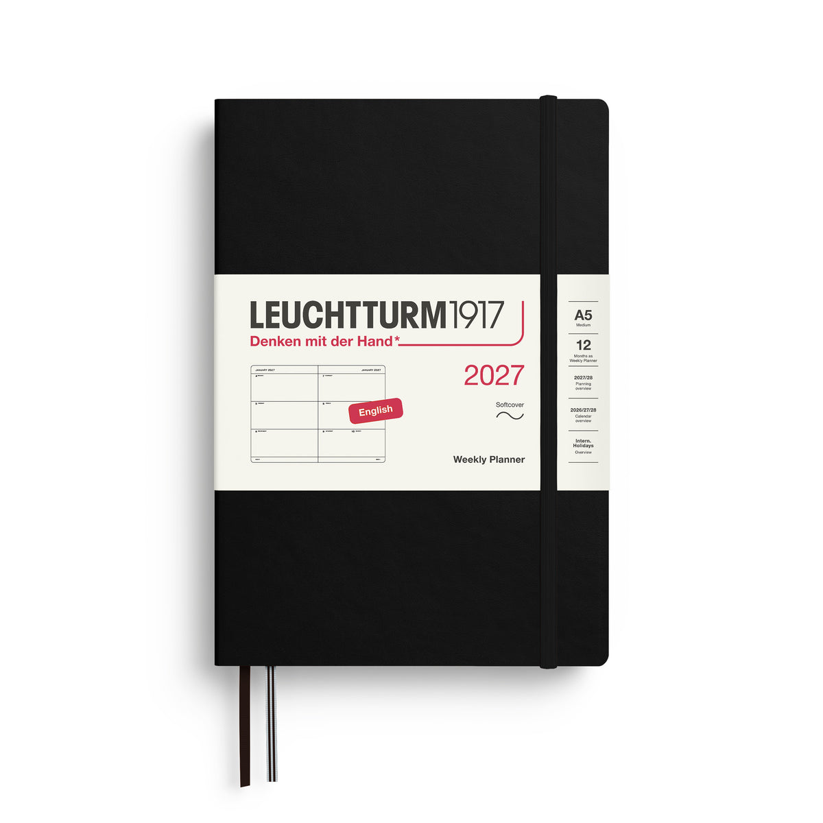 LEUCHTTURM1917 2027 Weekly Planner in A5 size soft cover and black colour at penny black