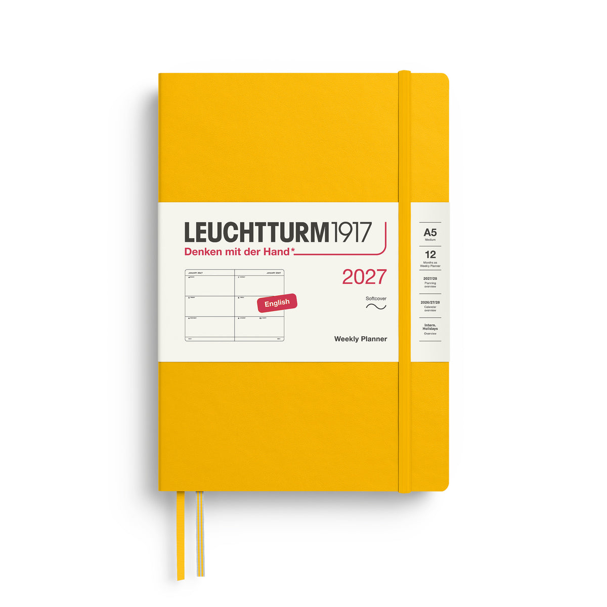 LEUCHTTURM1917 2027 Weekly Planner in A5 size soft cover and sunflower colour at penny black