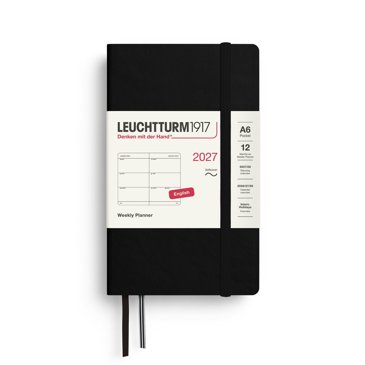 LEUCHTTURM1917 2027 Weekly Planner in A6 size soft cover and black colour at penny black