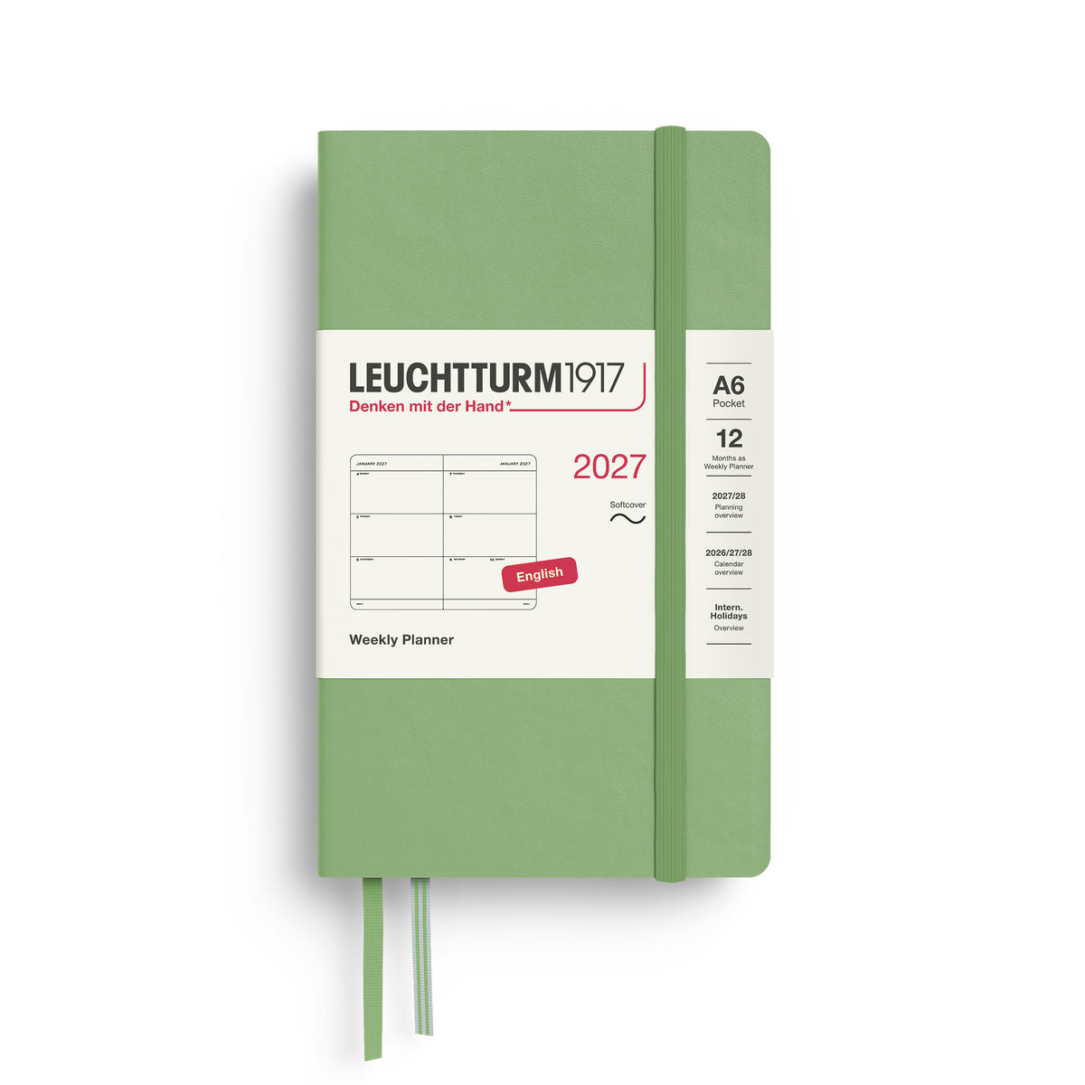 LEUCHTTURM1917 2027 Weekly Planner in A6 size soft cover and sage colour at penny black