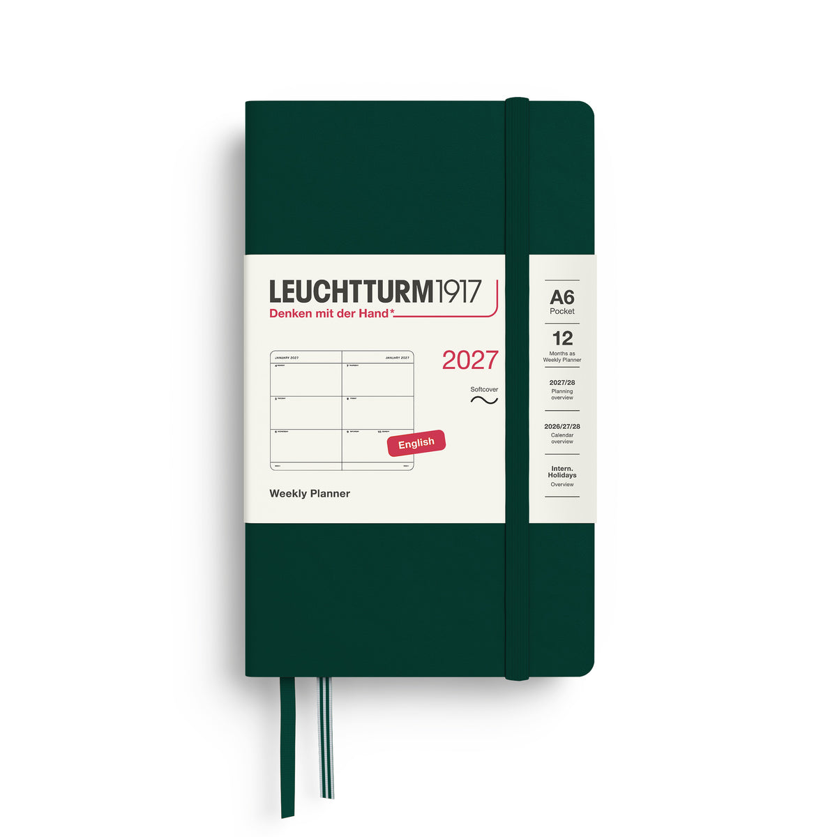 LEUCHTTURM1917 2027 Weekly Planner in A6 size soft cover and forest green colour at penny black